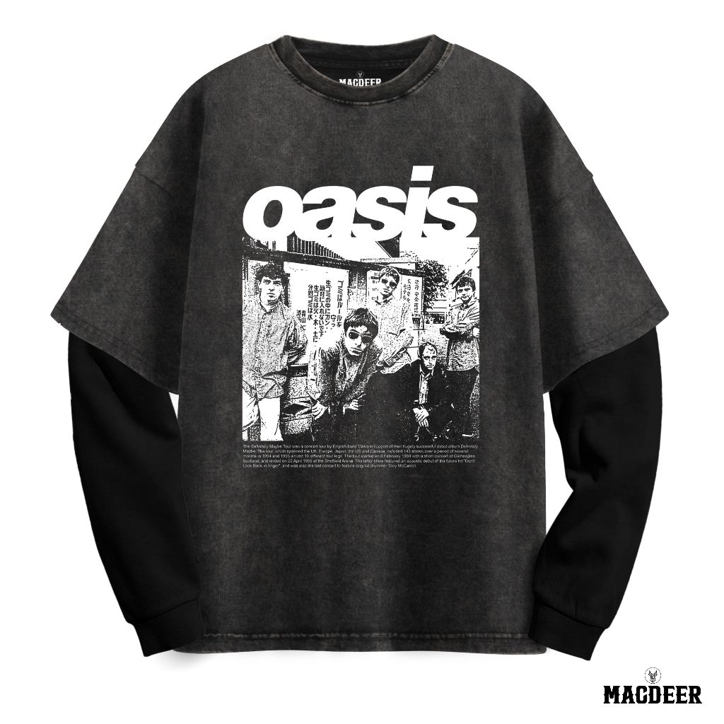 MACDEER Oasis Band เสื้อยืด Oversize แขนยาวล้างแขนยาว Double Layer OASIS 1-8