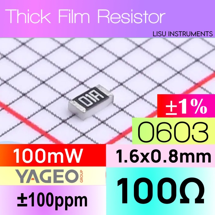 100R 0603 ±1% 100mW ตัวต้านทานฟิล์มหนา 01A YAGEO RC0603FR-07100RL
