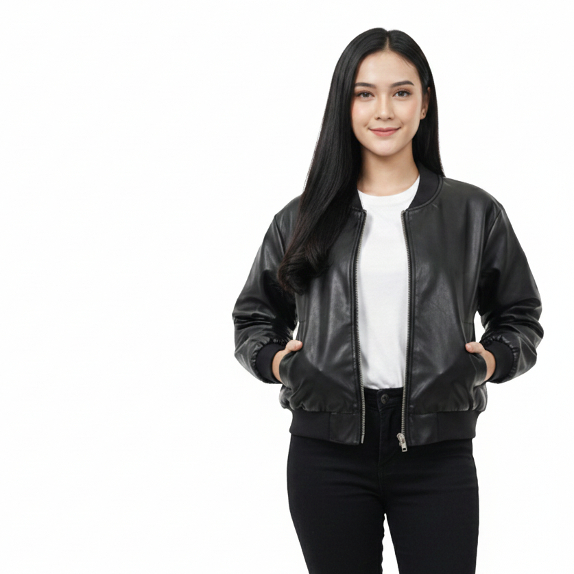 Dhozen Vienna Womens Semi-Leather Crop Bomber Jacket - Leather Jacket All Sizes