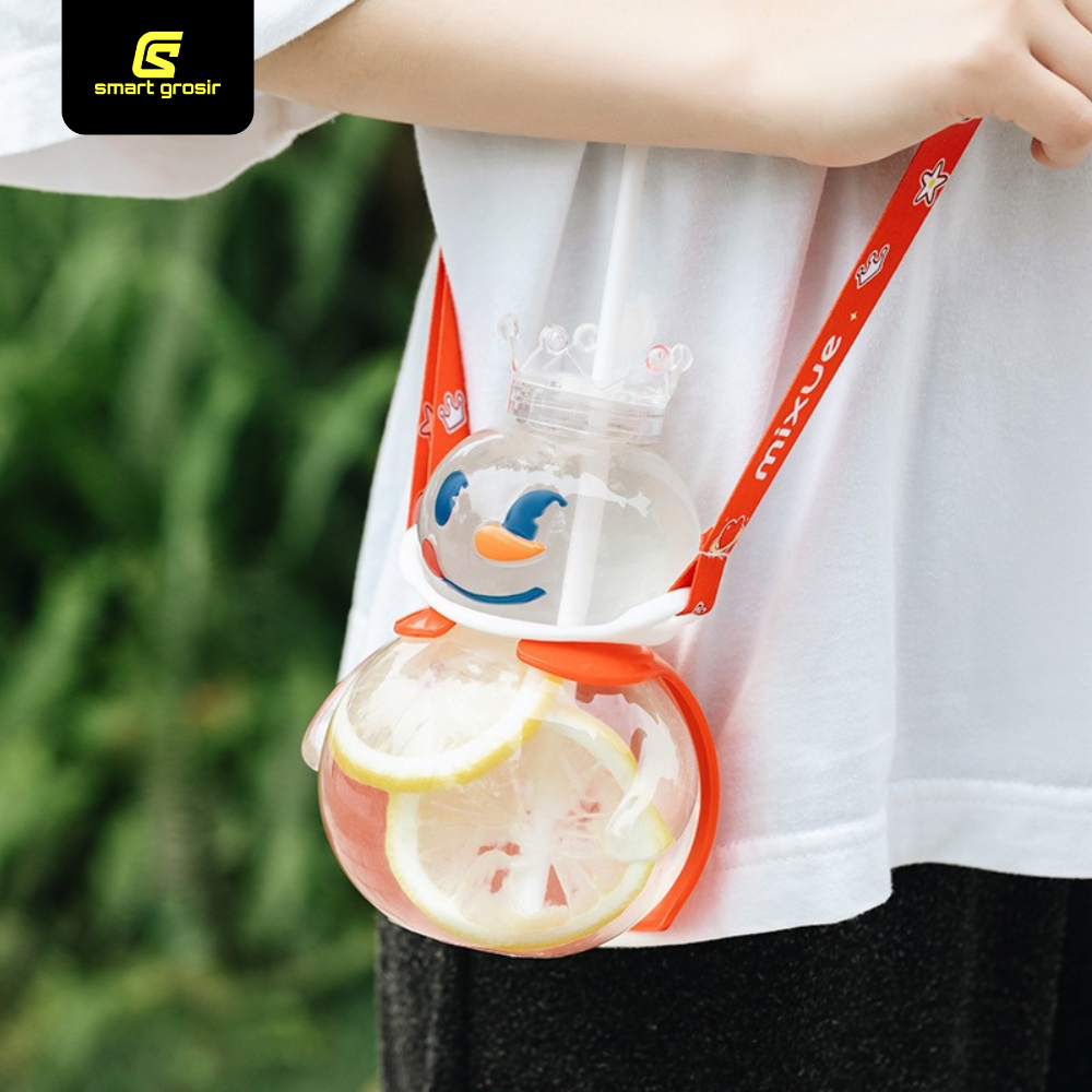 Mixue Snow King 700 ML ขวดแก้วใสพร้อมสายรัด ขวดดื่ม Mixue Viral Snow King