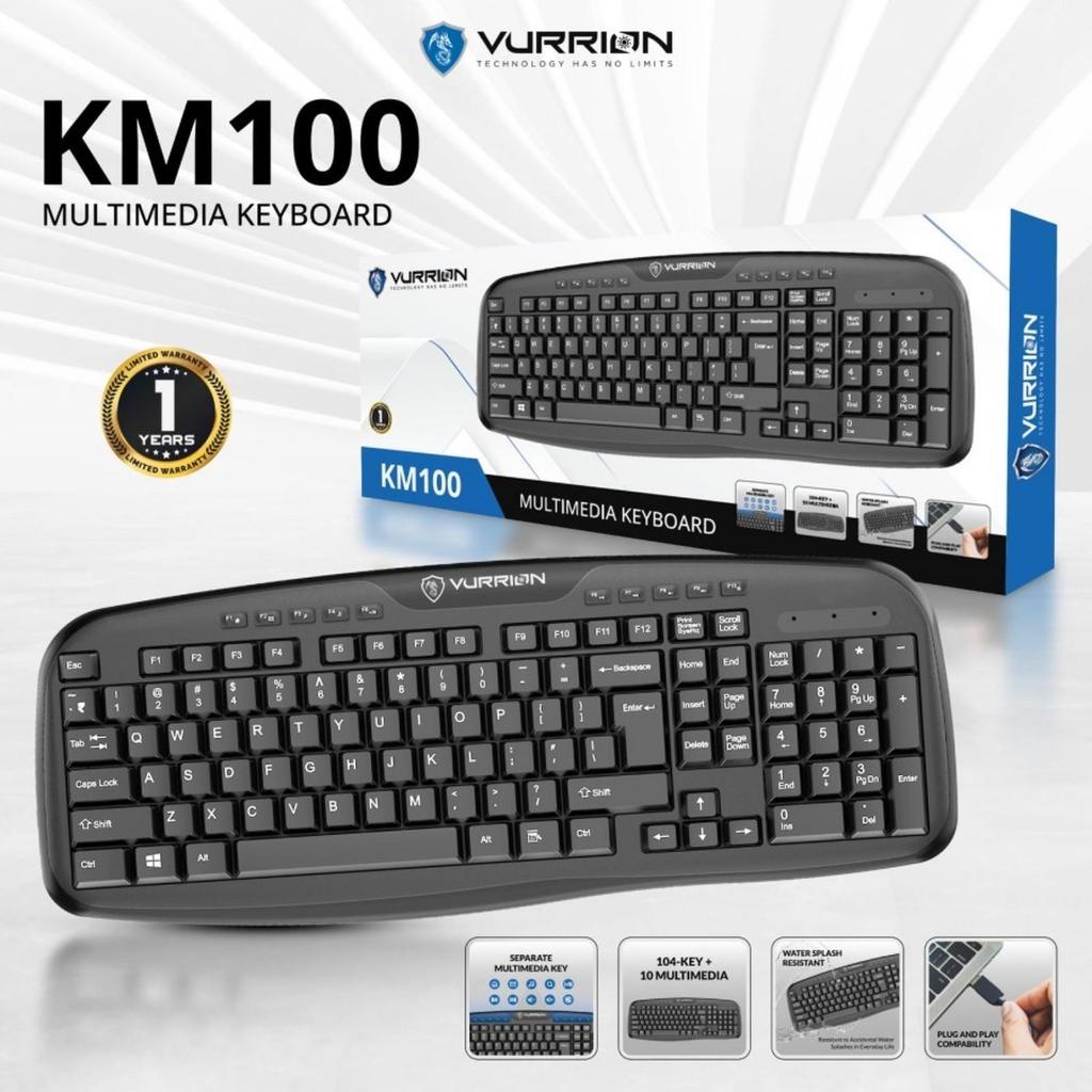 Vurrion คีย์บอร์ดมัลติมีเดีย KM100 / KM-100 / KM 100 USB- 05650