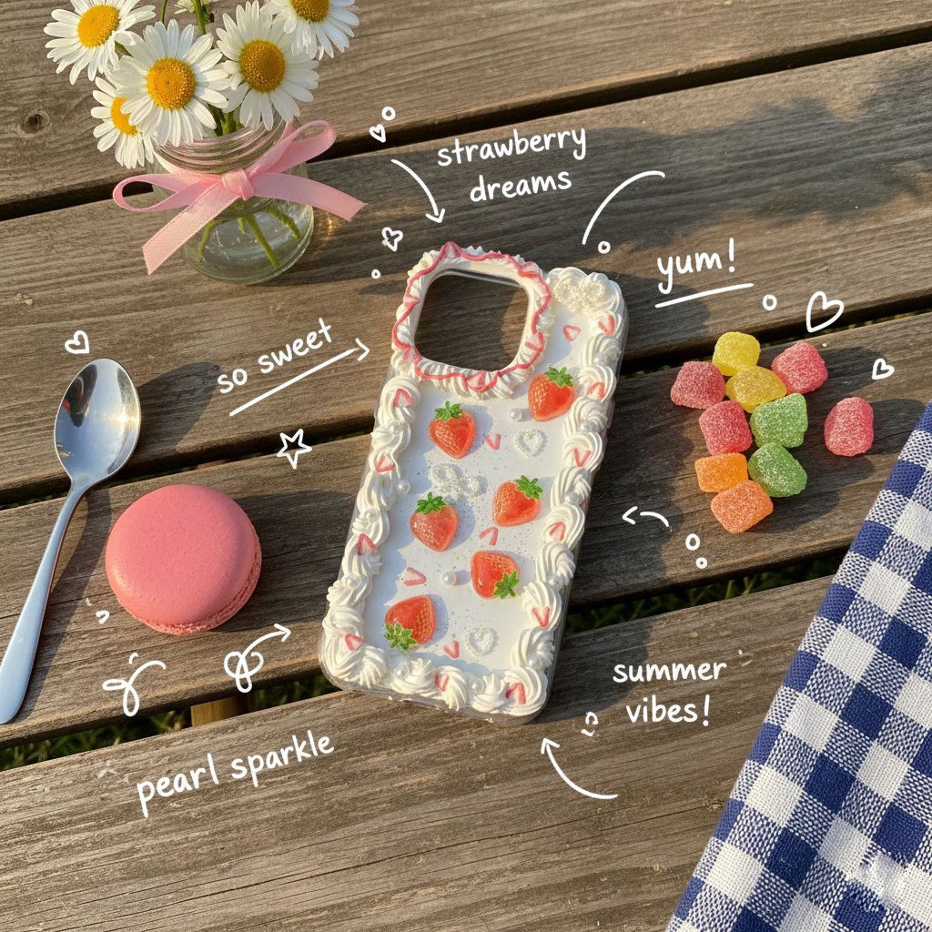 (decobytos) PRE-ORDER Decoden Phone Case Casing "Strawberry Whipped Creamy Collect สําหรับ HP Handma