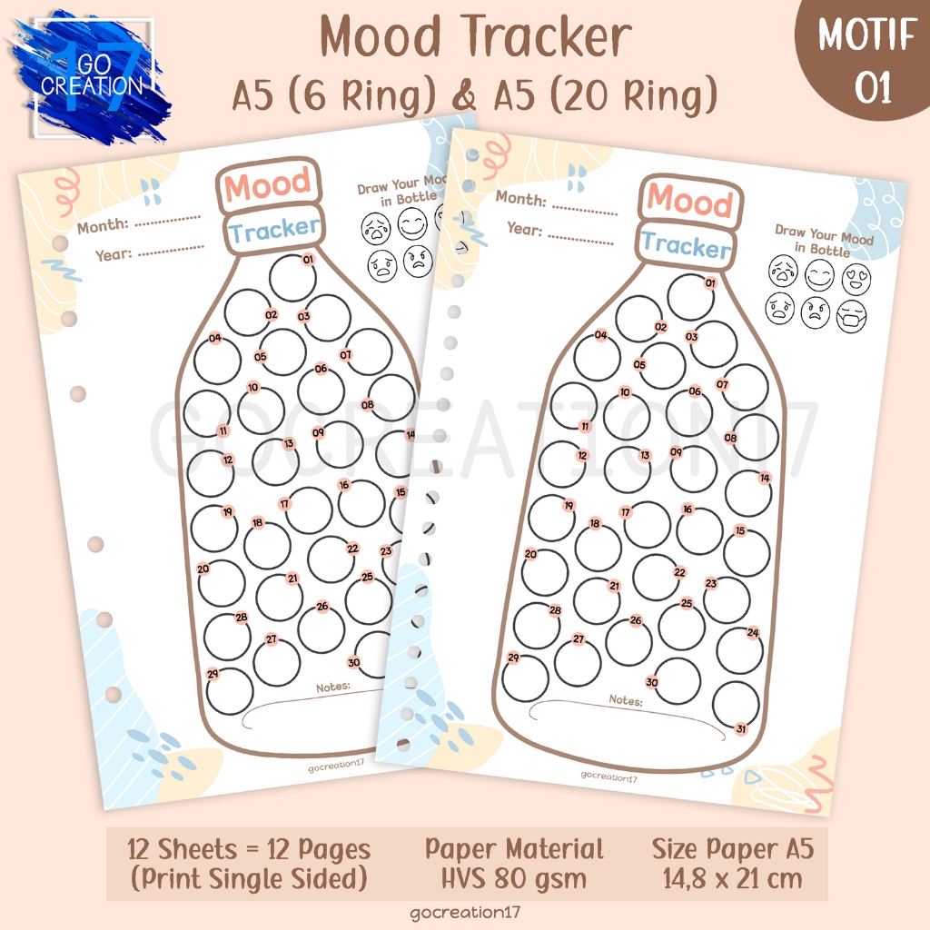 กระดาษวางแผน A5 Mood Tracker Binder พรีเมี่ยม