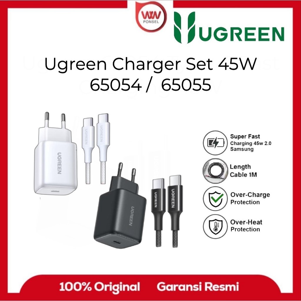 Ugreen 65054 / 65055 เครื่องชาร์จ PD พร้อมสาย Type C ถึง Type C ชาร์จเร็ว 45W