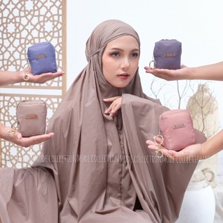 Mukena Mini Travelling Parasut Korea Premium | Mukena Camelia Series | Mukena Travel Mini Parasut Premium Mini pouch Model 2in1 Resleting Dagu