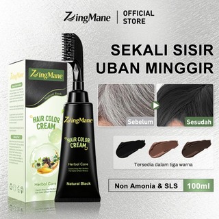 ZingMane Pewarna Rambut Alami Tanpa Amonia & SLS 100ML, Fruit Hair Dye Cream Dengan Sisir Rambut, Warna Alami dan Tahan Lama, Tanpa Bleaching, Menutupi Uban Dengan Cepat, Mudah Digunakan, Cukup Disisir Sekali Untuk Menutupi Uban