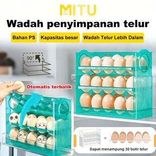 MITU Kotak Penyimpanan Telur Otomatis Balik, Baki Telur Segar, Kotak Telur dengan Timer, egg holder