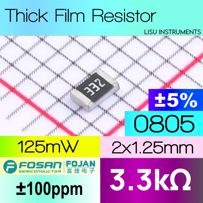 3.3k 050 ±5% 125mW ตัวต้านทานฟิล์มหนา SMD 332 FOJAN FRC0805J332TS