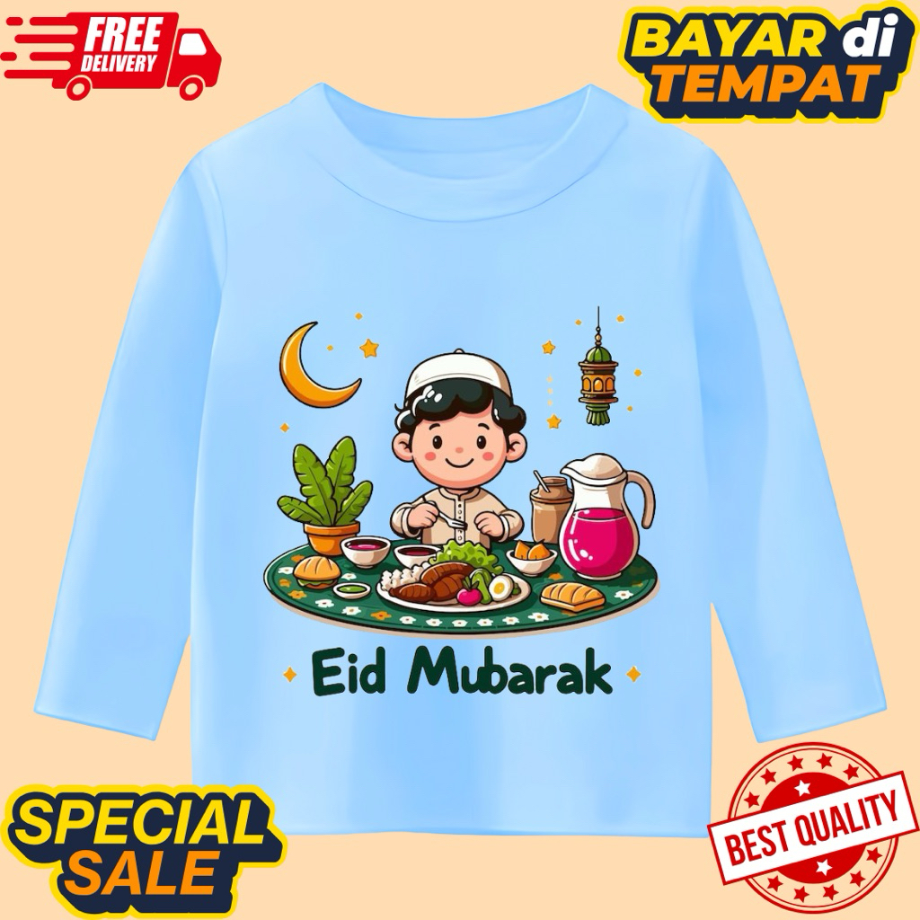 เสื้อผ้าอี๊ดเด็ก Unisex แขนยาว eid motif เด็กชาย mukbang eid mubarak