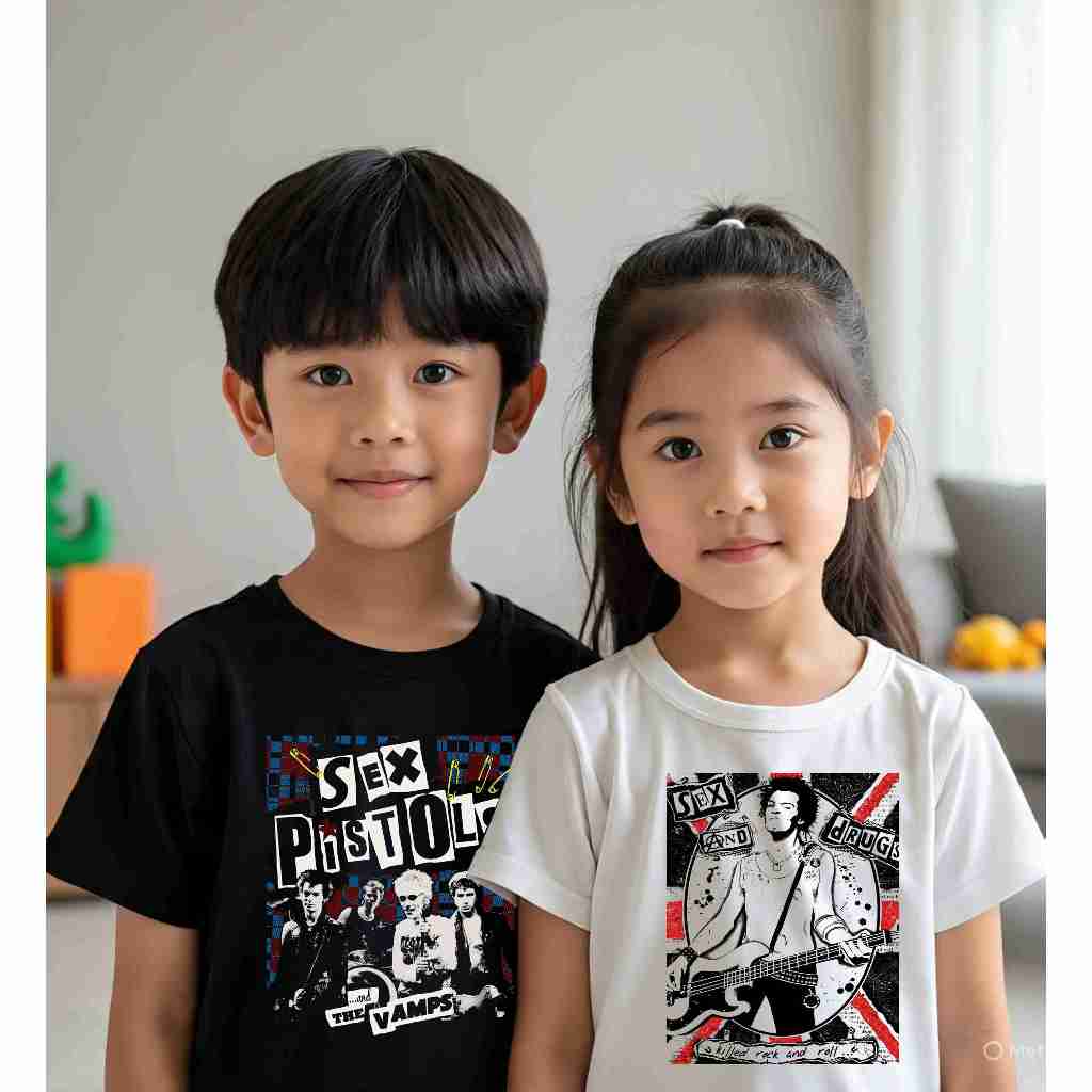 (เสื้อยืดเด็ก) MORNINGKIDS เสื้อยืดเด็กผู้หญิง Music band Motif เสื้อยืด S3X PIST0LS วัสดุ 24s