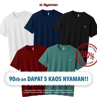 Paket 5 PCS Kaos Oblong Polos Lengan Pendek Pria Wanita 100% Cotton Combed Unisex