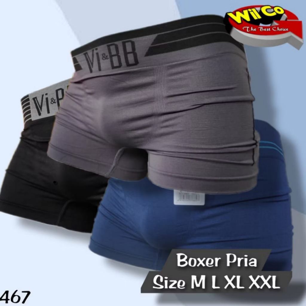 K467 (3 ชิ้น) กางเกงบ็อกเซอร์ผู้ชายสําหรับผู้ใหญ่ Vi-Bb ไซส์ M - XXL