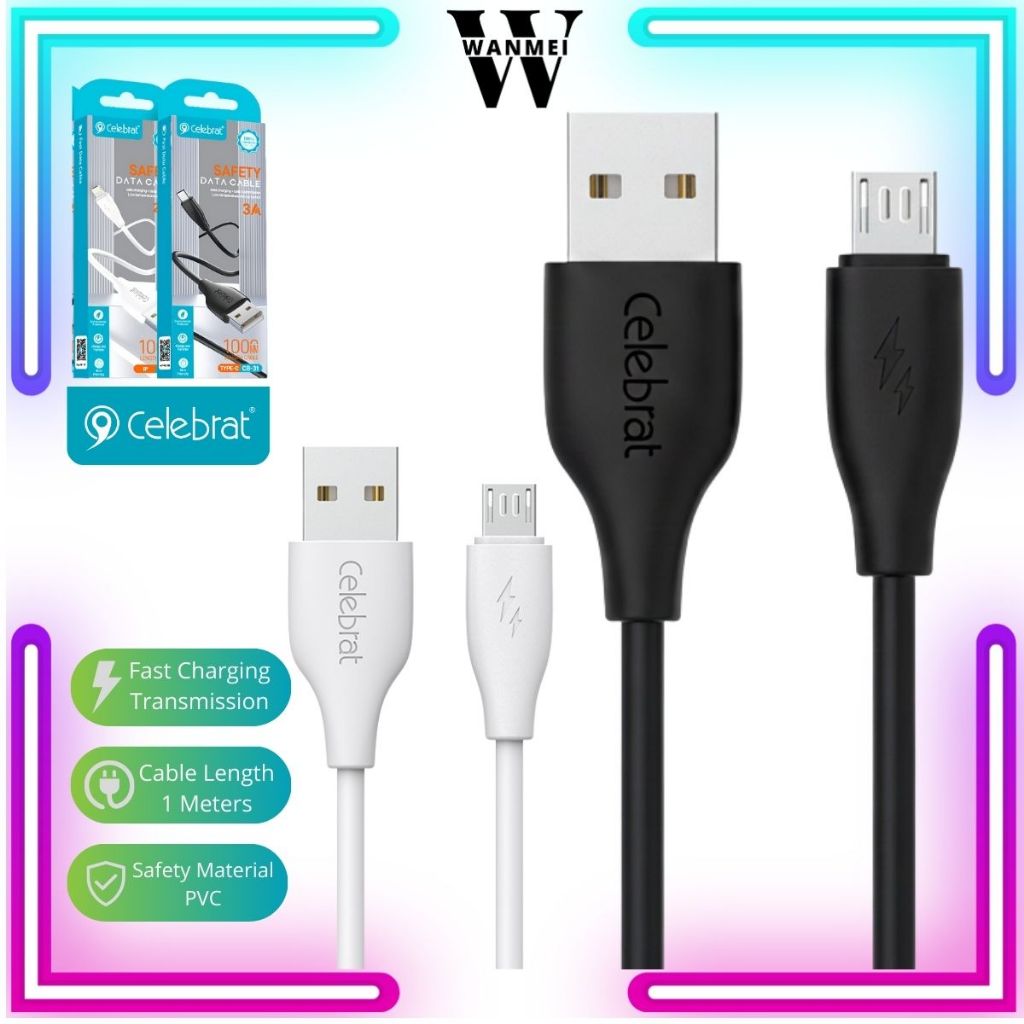 WM Charger Celebrat CB-31-AM USB-A To Micro 2.1A ~ การชาร์จ PVC และถ่ายโอนข้อมูล