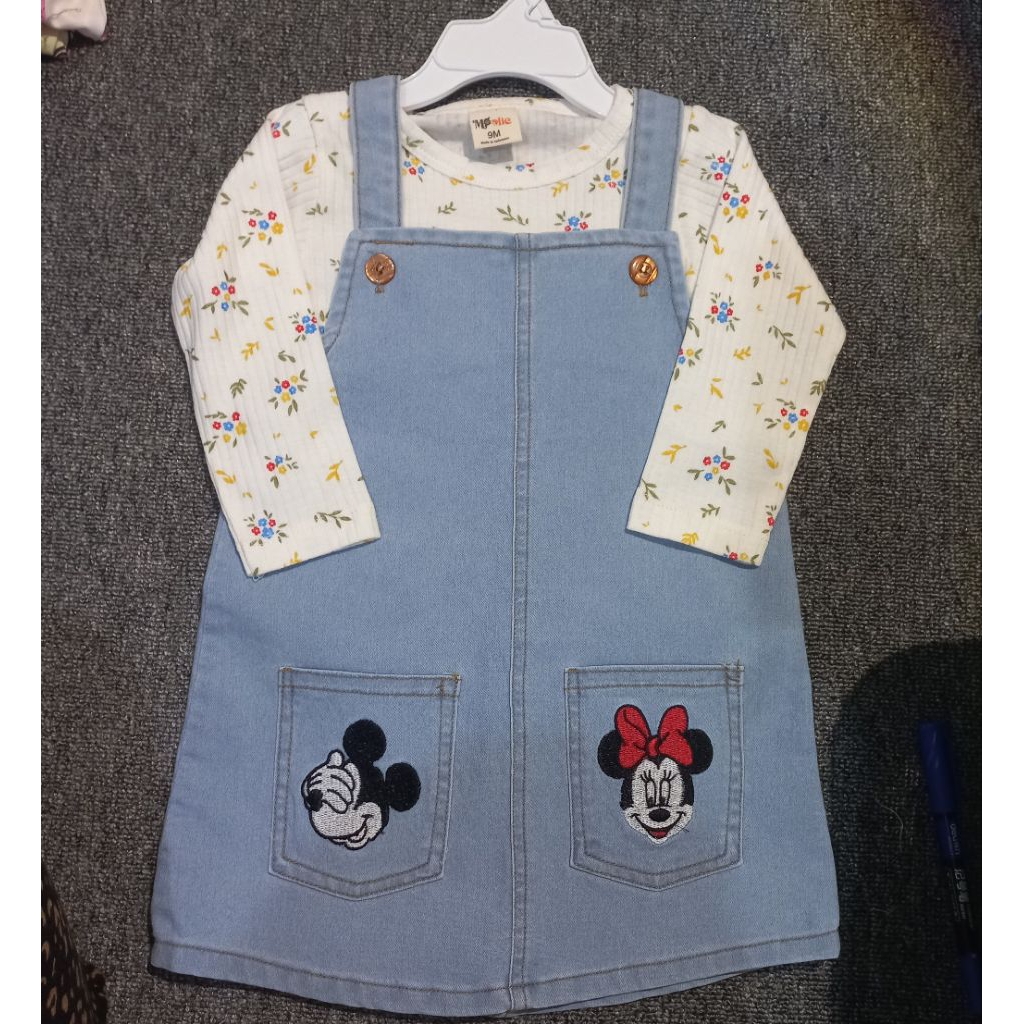 READY (9m, 12m) NEW Minnie Mouse Jeans Overall Set Moolie Brand (ไม่มีแท็กหาง)