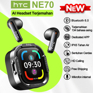HTC NE70 Headset terjemahan AI True wireless Bluetooth headset V6.0 In-Ear TWS Earphone headset gaming Penempatan headset layar sentuh LED tws layar tws sport headset olahraga IPX5 HIFI stereo sound Dapat menerjemahkan 134 bahasa asing