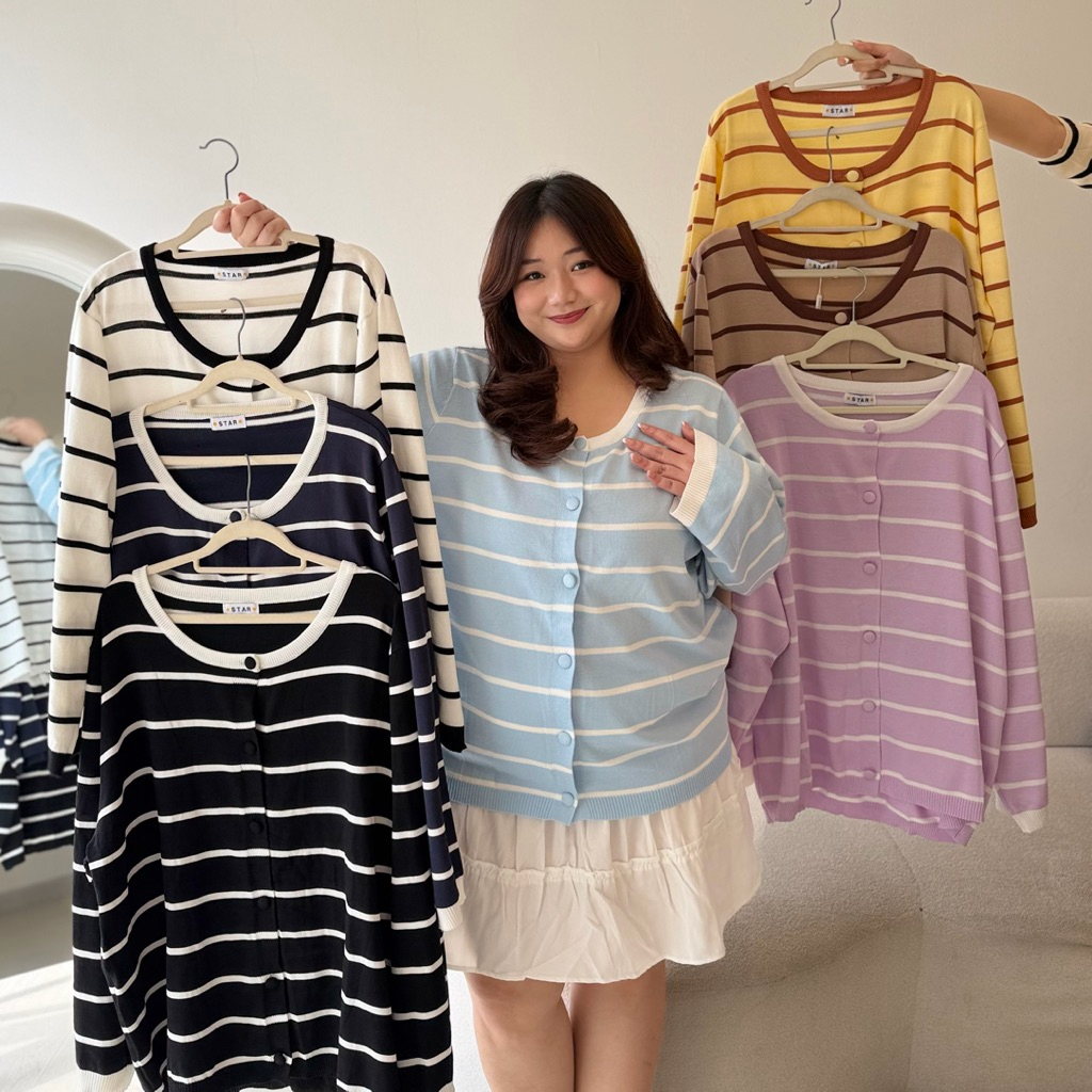 NANCY SOFT KNIT STRIPED CARDIGAN / JUMBO COLORED STRIPE CARDIGAN