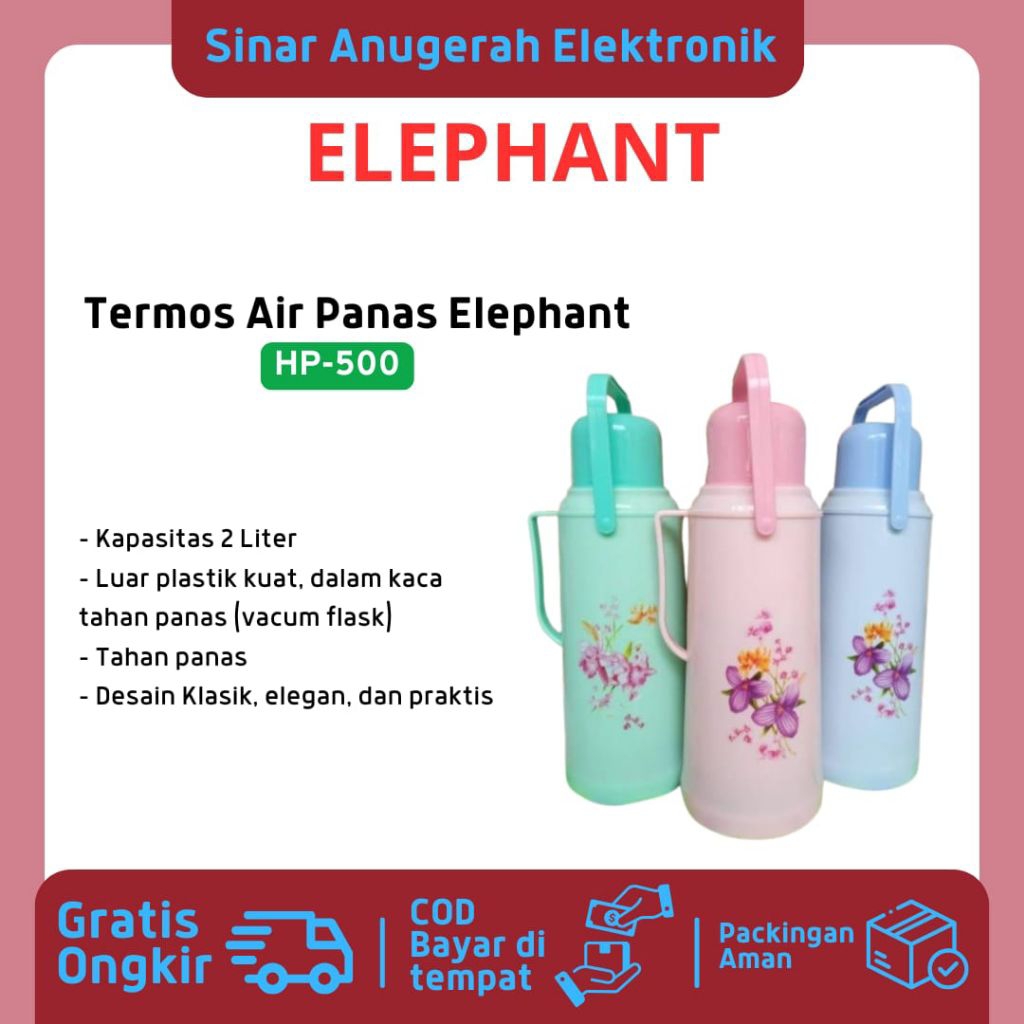 TERMOS ELEPHANT กระติกน้ําร้อน HP-500 ดั้งเดิม | รับประกันอย่างเป็นทางการความจุ HP 500 2 ลิตร