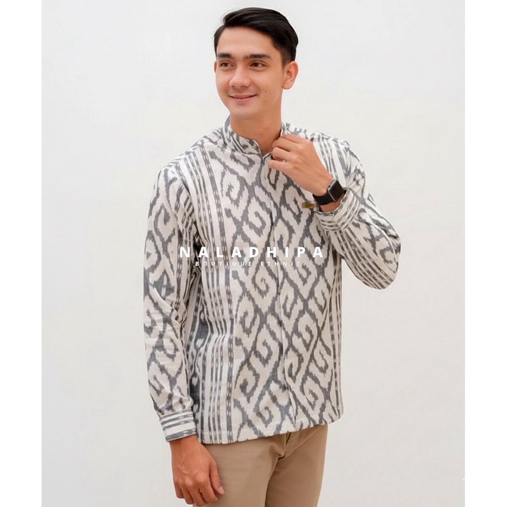 KEMEJA NALADHIPA WOVEN SHIRT (BONE WHITE SHIRT) RAYA WOVEN SHIRT SERIES MANDARIN COLLAR