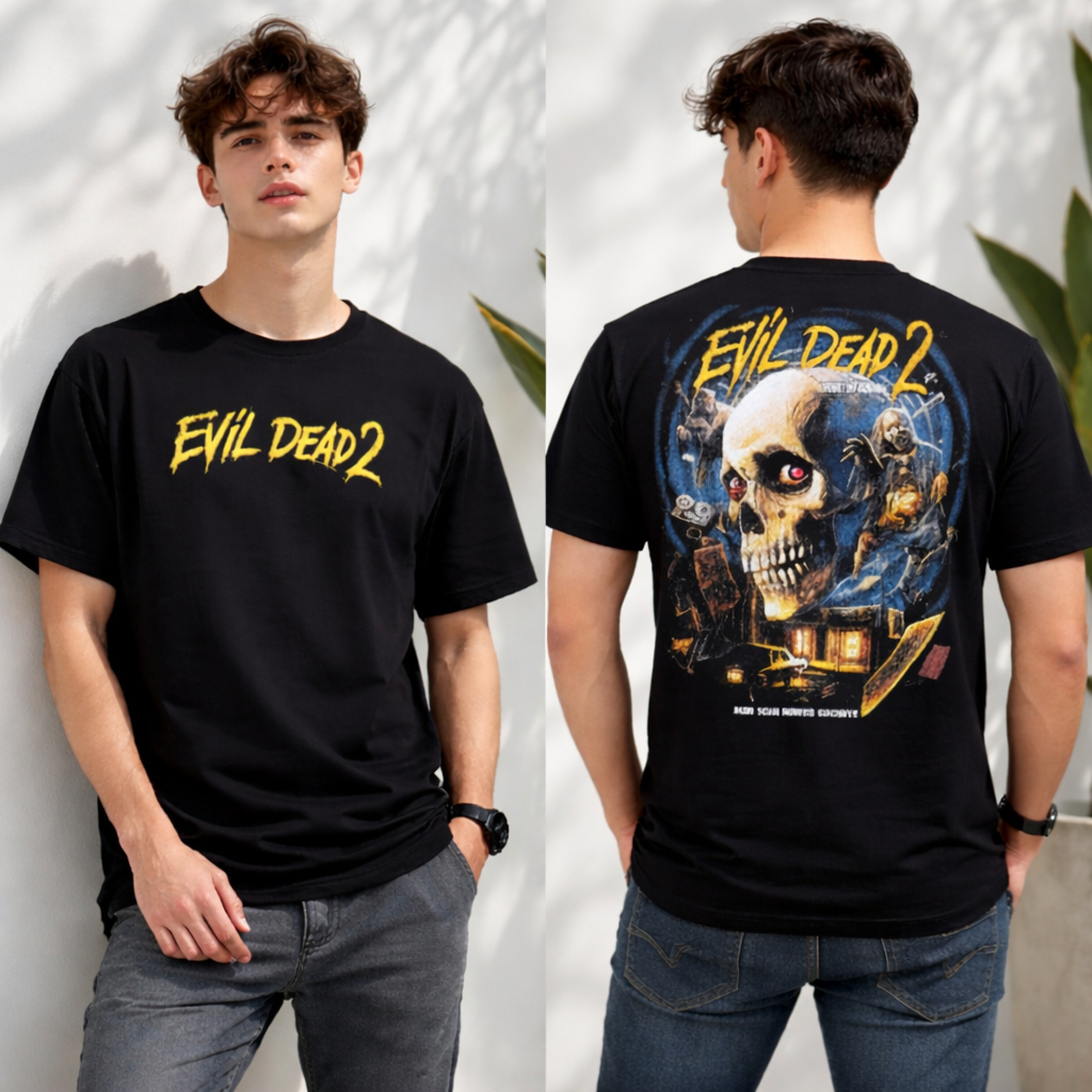 เสื้อยืด EVIL DEAD 2 VINTAGE HORROR / SKULL & CULT MOVIE EDITION / เสื้อยืด UNISEX / เสื้อยืดผู้หญิง