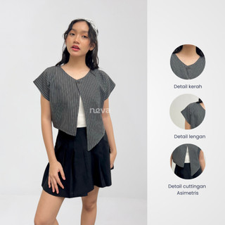 Neva Style - Haili Vest Korean Style Bahan Semiwool Stripe / Atasan Wanita Outer Cardigan Rompi New
