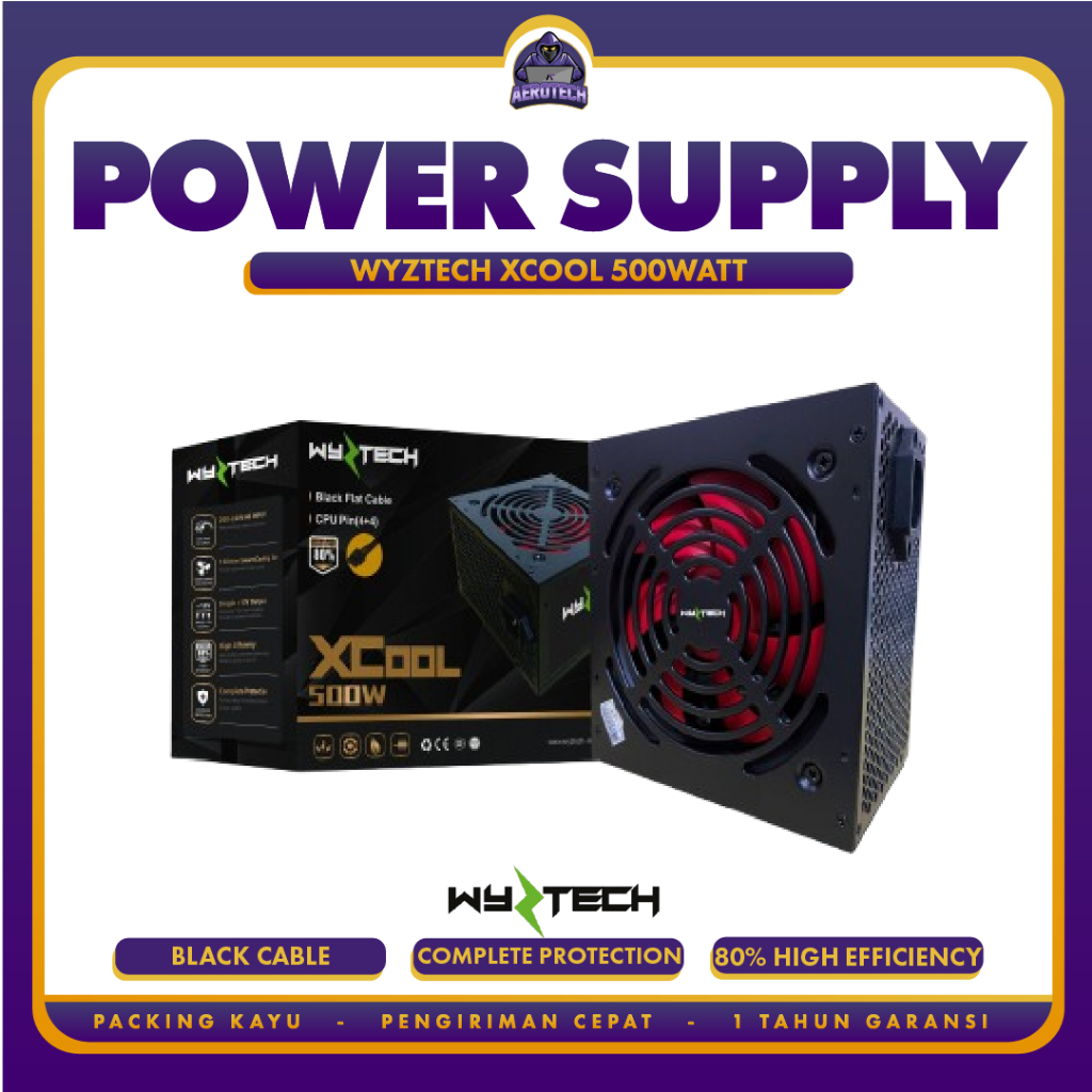 PSU POWER SUPPLY WYZTECH XCOOL ATX 500 WATT สายสีดําการรับประกันอย่างเป็นทางการ