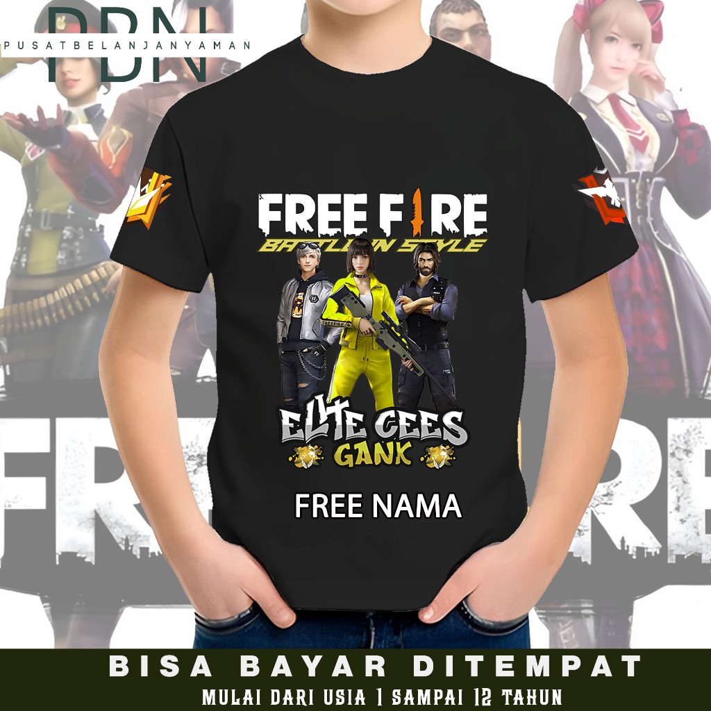 FREE NAME - Free Fire 3 Character Motif T-Shirt - เสื้อผ้าเด็ก อายุ 1 ถึง 12 ปี -