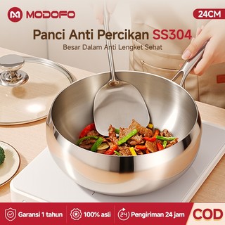 MODOFO 304 Panci Stainless Steel 24cm Wajan Penggorengan Anti Lengket Wajan Stainless Steel Anti Lengket Panci Anti Lengket Kuali Anti Lengket Kuali Stainless Steel Anti Lengket
