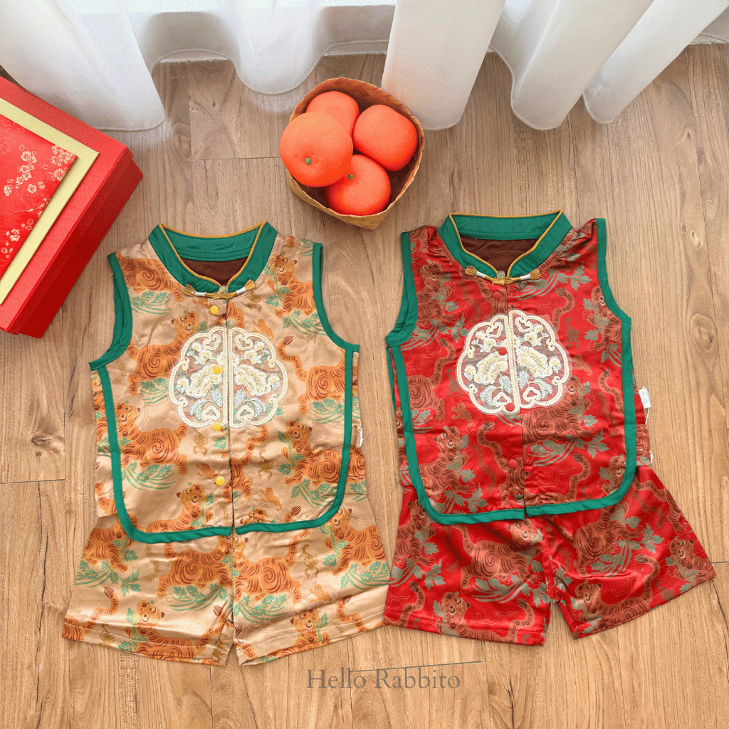 Hello Rabbito Little Tiger Blessing Set \ Boy Cheongsam Set \ Boys Chinese New Year Set \ Boys Cheon