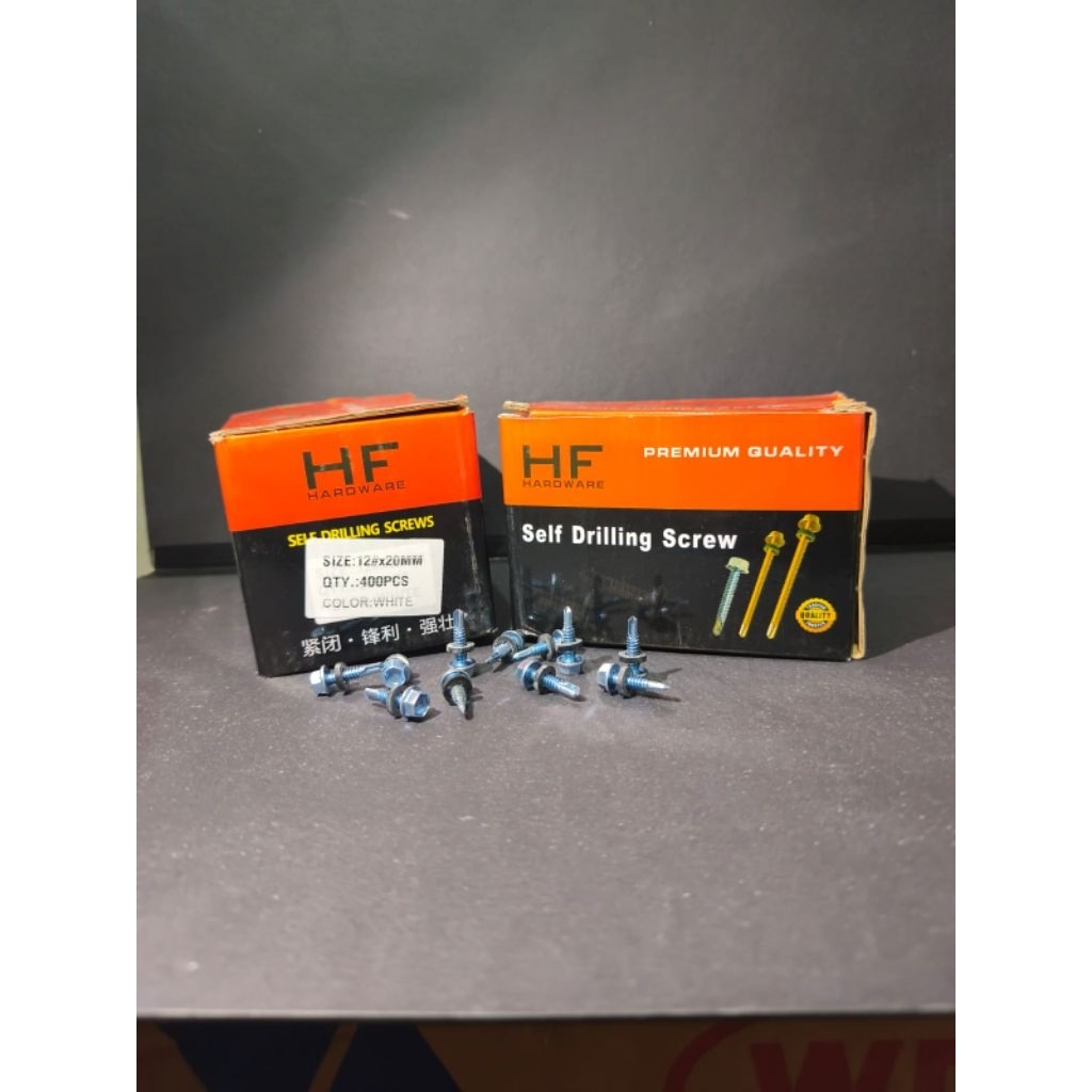 DRINLING SCREWS 12 X 20 / 2 CM SCRUP DRILING HF WHITE/YELLOW PER PACK CONTENTTS 400 ชิ้น