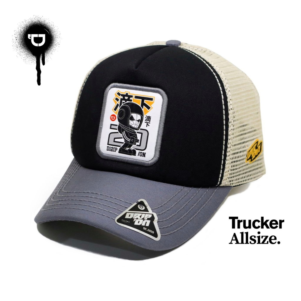 DRIPON Trucker Hat Jring Mens Adult Grey Black Cream Character DROTA-AHC