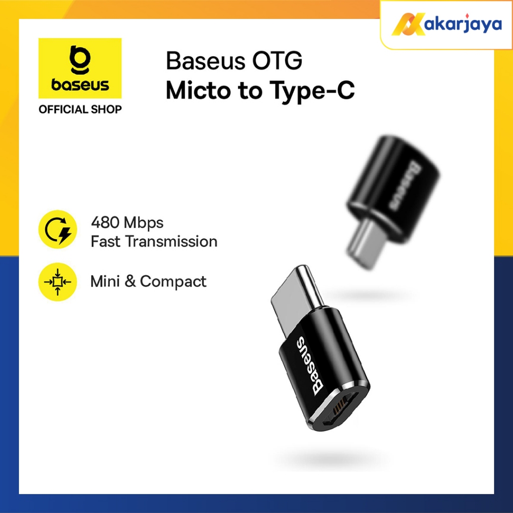 BASEUS Mini Micro USB Female เป็น USB Type-C Male Adapter Converter OTG Aluminium Alloy