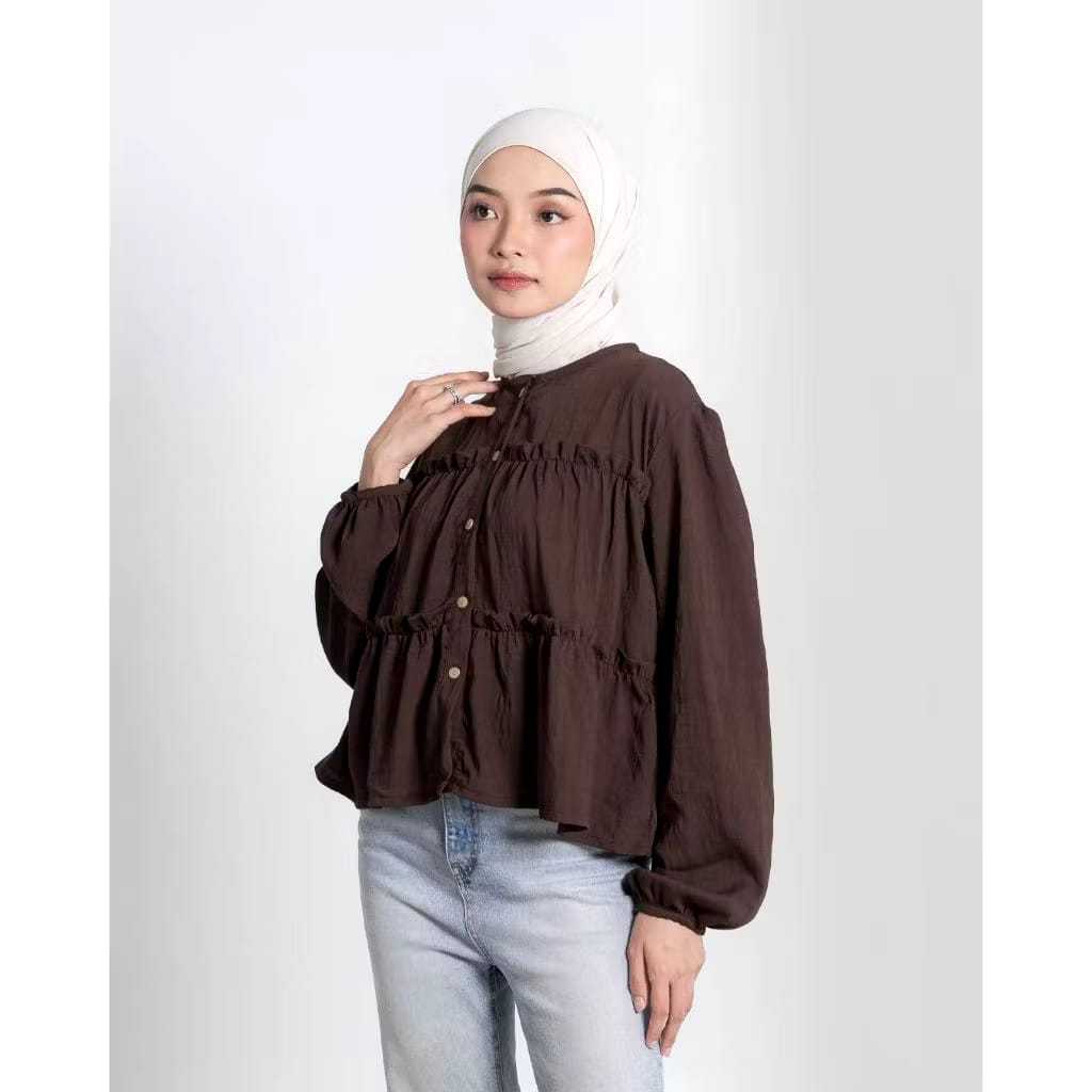 Neona Top Blouse ผู้หญิงเกาหลี Ruffel ผ้าลินินนําเข้า