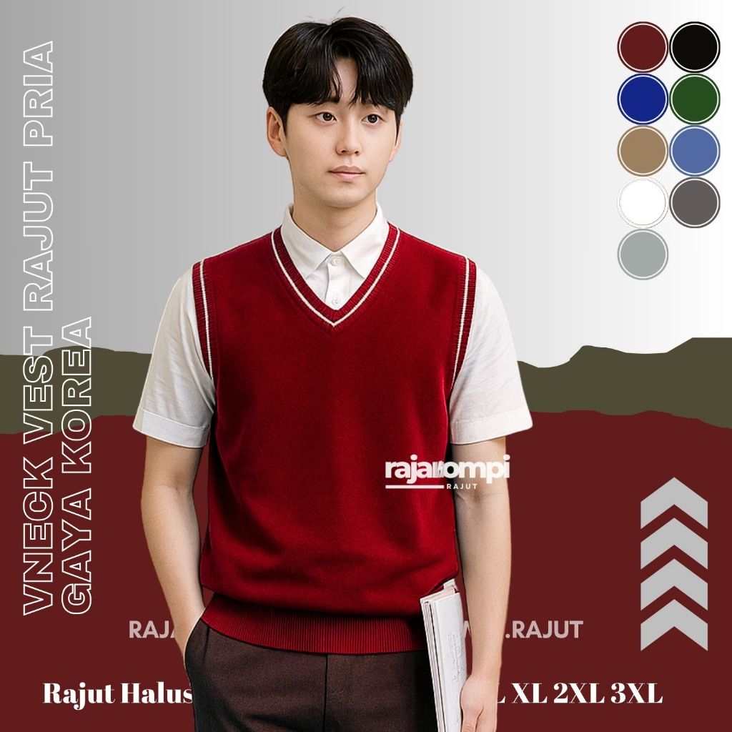 เสื้อกั๊กถักชายเกาหลีเสื้อกั๊กคอวีถัก Nathan / เสื้อกั๊กถักชายเกาหลีรายการ Nathan RajaRajutut