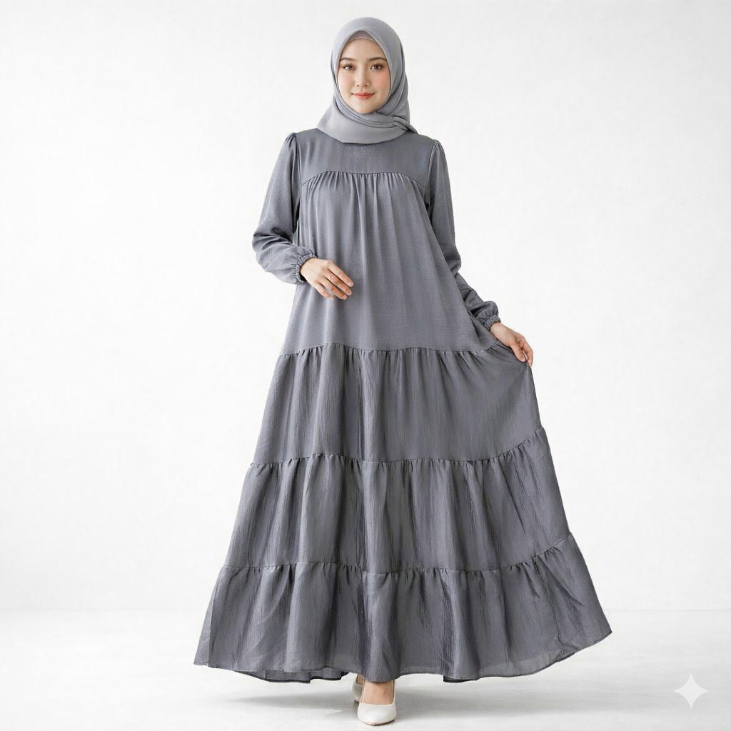 Gamis Shine silver Shimmer Silk Plain Dress แฟชั่นมุสลิม ปาร์ตี้ผู้หญิง หรูหราเย้ายวนใจซาติน