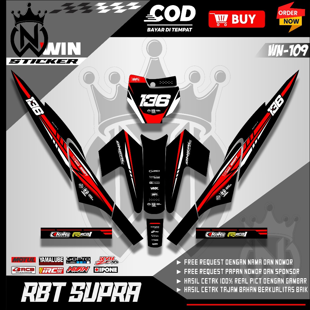 RBT Supra X 125 Variation Sticker, Modified Duck Striping, RBT Racing Variation WN-109