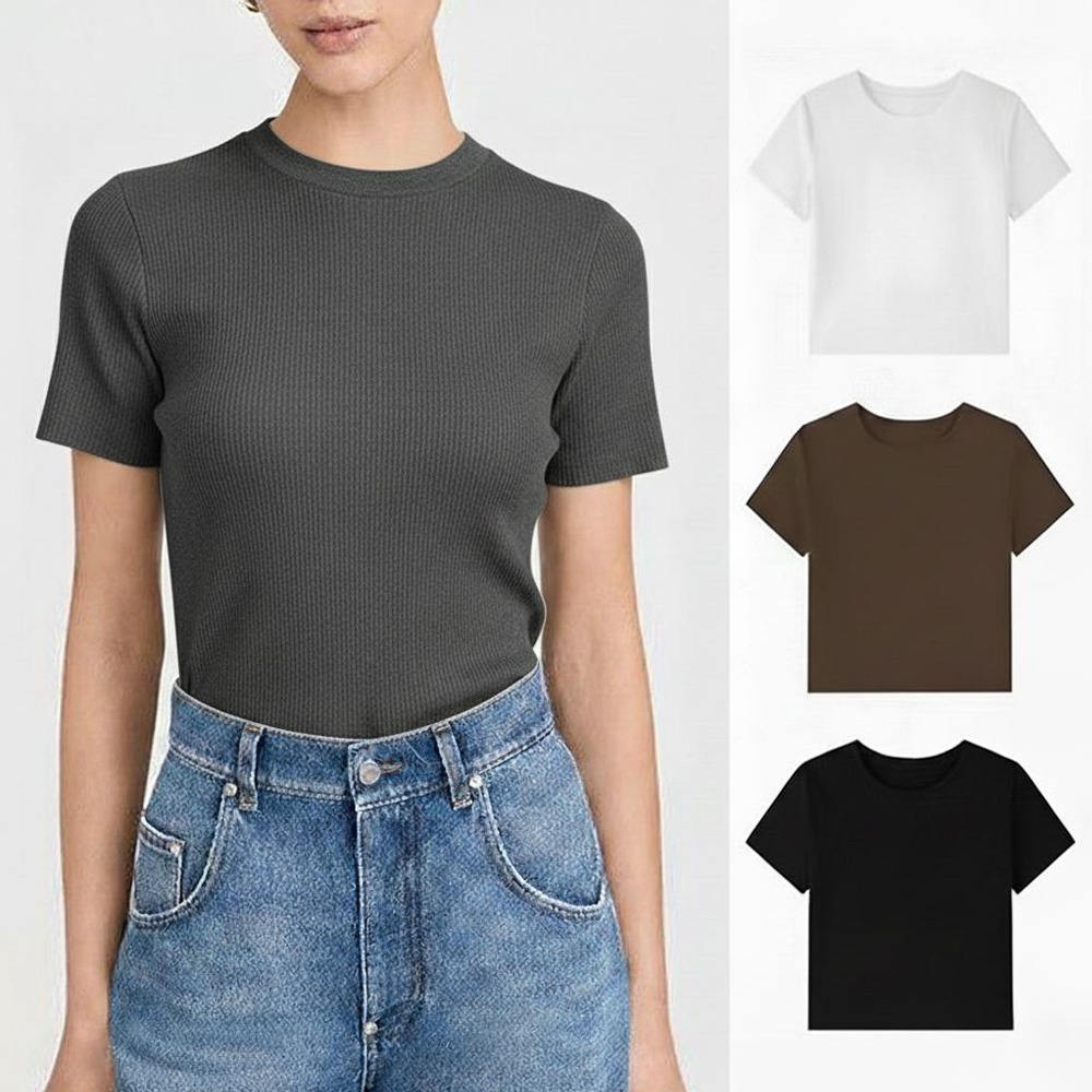 PLATINUM WORLD เสื้อยืด Top Knit Regular Plain O Neck Fit Body - เสื้อยืดธรรมดาผู้หญิง I4