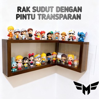 Rak Sudut Kayu Solid – Pintu Geser Akrilik | Tampilan Koleksi Lebih Menarik | Ukuran 40x25cm Siap Pakai