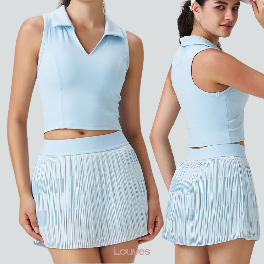 CATHY SET - LOUVES - TANK TOP POLO SKORT TENNIS PADEL BADMINTON YOGA GYM PILATES WORKOUT