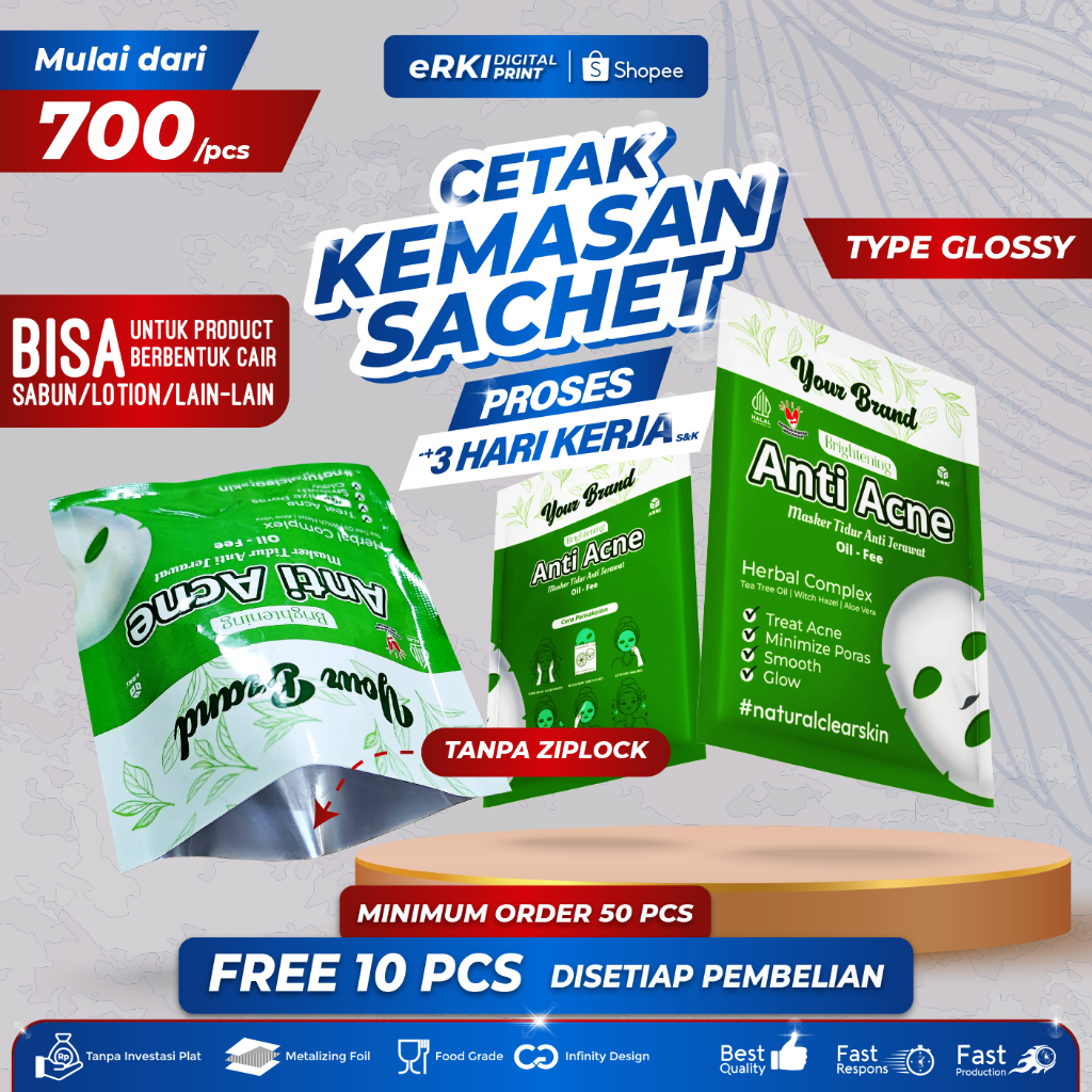 CUSTOM GLOSSY SACHET PACKAGING / WITH ZIPLOCK - ERKI PRINTING