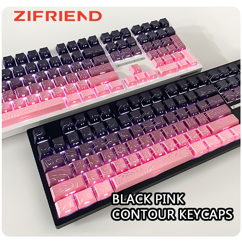 Zifriend สีดําสีชมพู Contours Keycaps PBT Dye-sublimated 100 + คีย์โปรไฟล์ OEM PBT วัสดุ