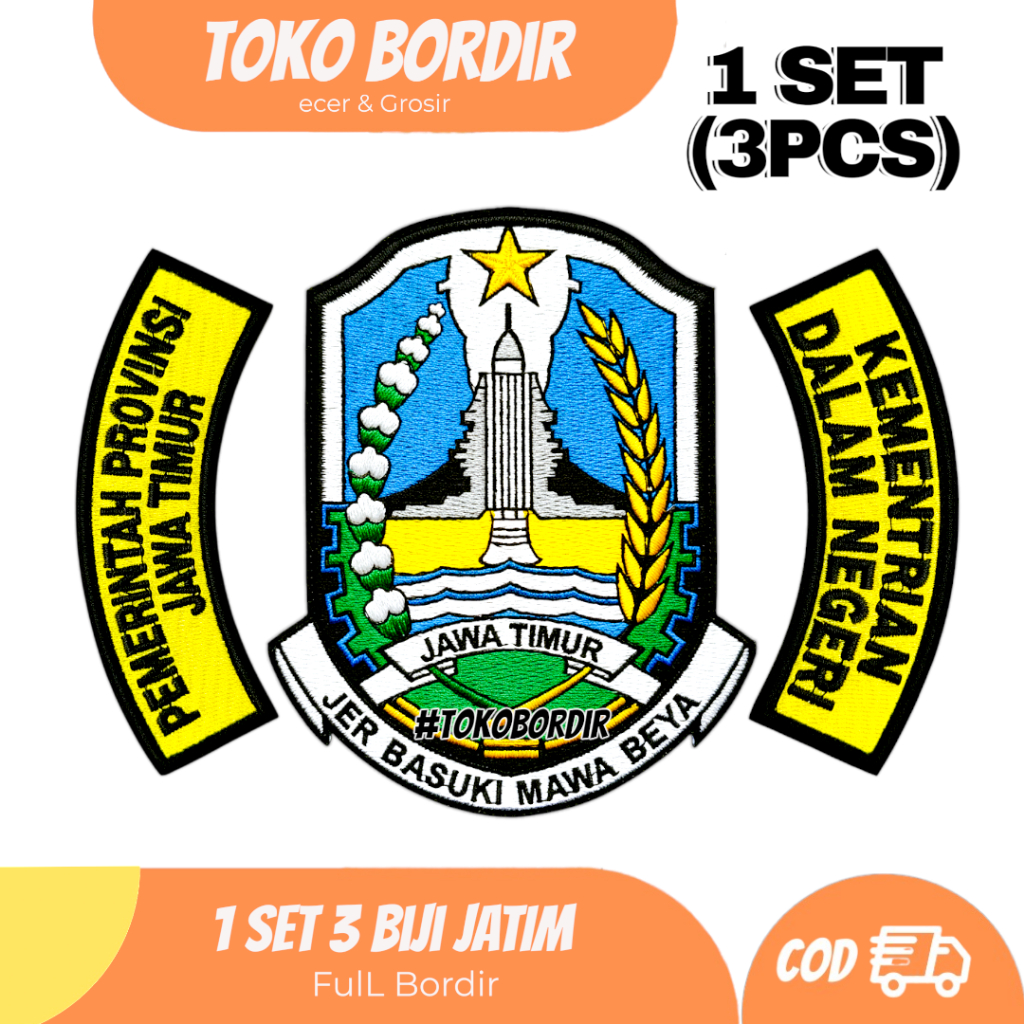1 ชุด (3 ชิ้น) EAST JAVA PEMPPROV Logo งานปักเต็มตัว | ไดรเวอร์ EAST JAVA | คีเมนดากรี