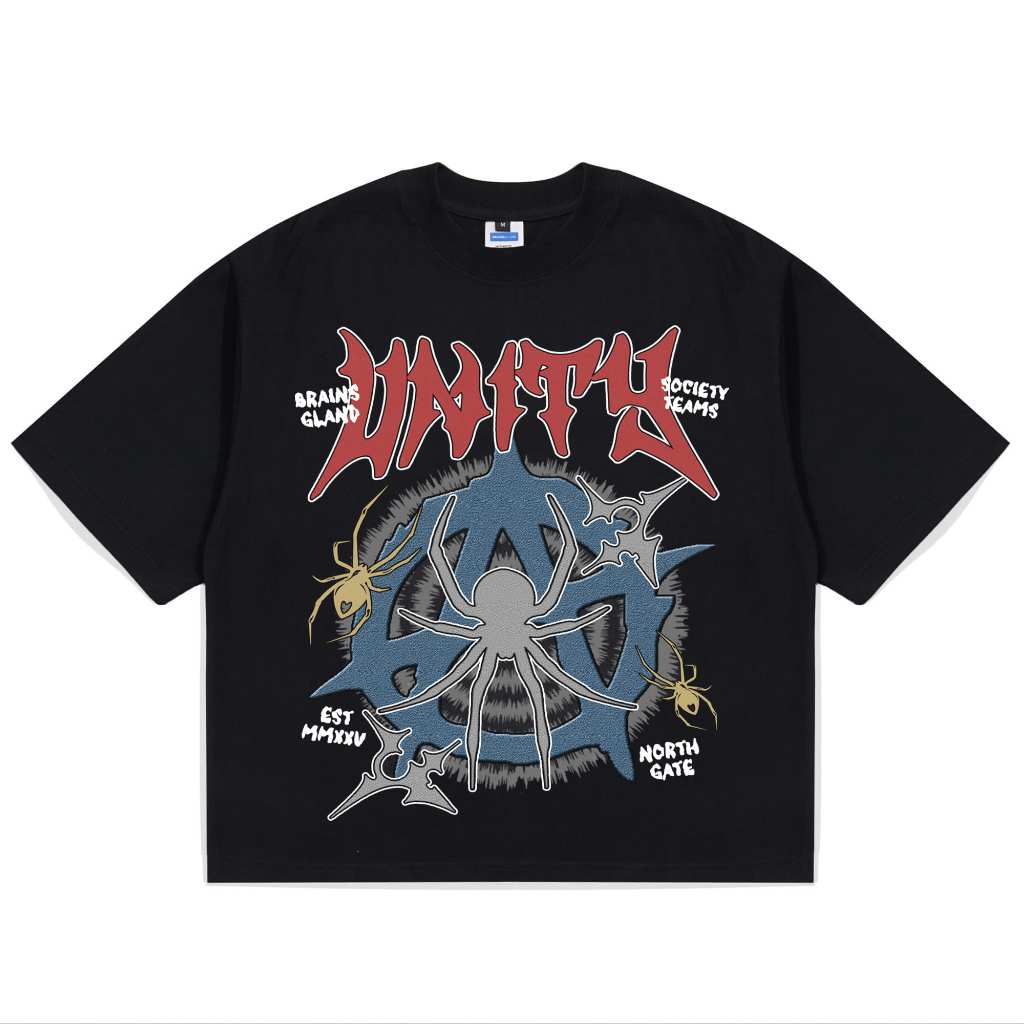 เสื้อยืด Boxy | Unity Unity Unity Unity | สีดํา สีดํา สีดํา สีดํา | Brainsgland