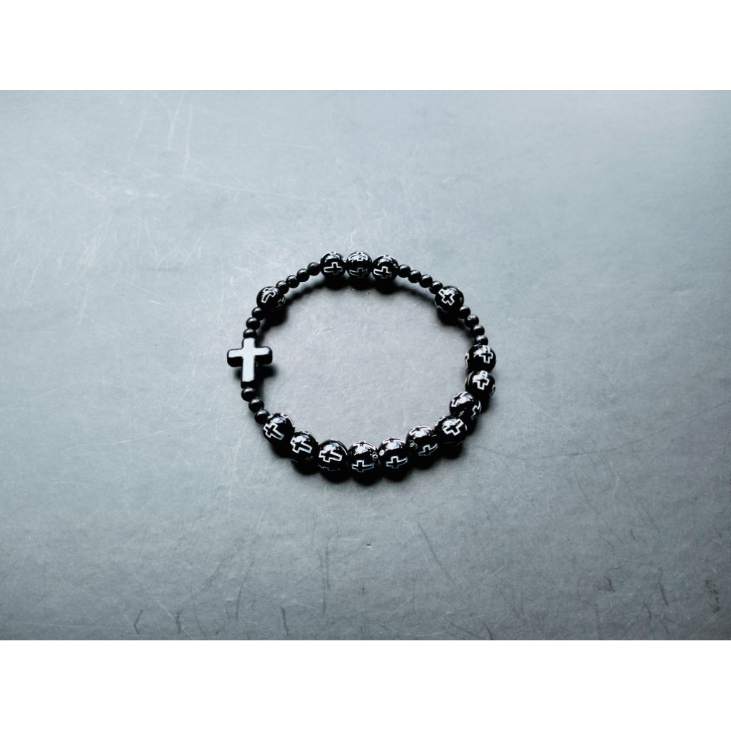 G1650 LUXURY CATHOLIC BLACK CROSS PEARL ROSARY BRACELET