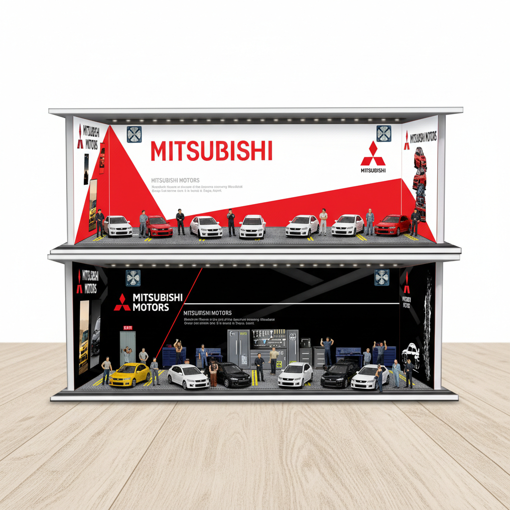 KRMK DIORAMA GARAGE 1/64 GARAGE MITSUBISHI พร้อม LED