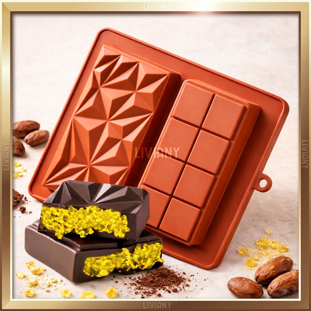 Viral Dubai Chocolate Silicone Mold สี่เหลี่ยมขนาดใหญ่ใน 2 ลาย, แม่พิมพ์ซิลิโคน Pistachio Kunaf Choc