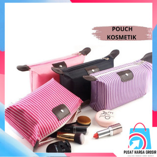 PHG -  Tas Pouch Kosmetik Makeup Alat Mandi Organizer Anti Air Motif Garis Kosmetik Pouch Garis Belang Murah t