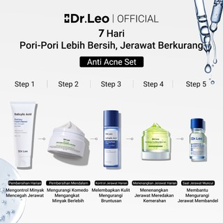 Dr.Leo Paket Anti Jerawat 5pcs Set - Salicylic Acid Acne Drying Lotion 10ml + Clay Mask 100g Acne Pore Komedo Removal+Salicylic Acid Cleanser 80g+Salicylic Acid Refining Pores Toner 80g+5% Panthenol Anti-acne Soothing Gel