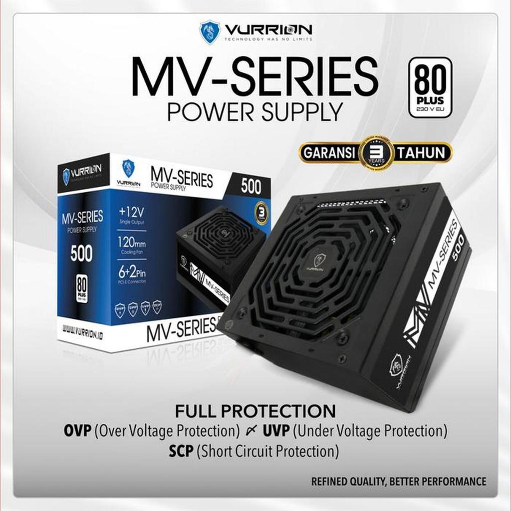 Vurrion MV Series พาวเวอร์ซัพพลาย 500Watt 80Plus ประสิทธิภาพสูง / PSU 500W