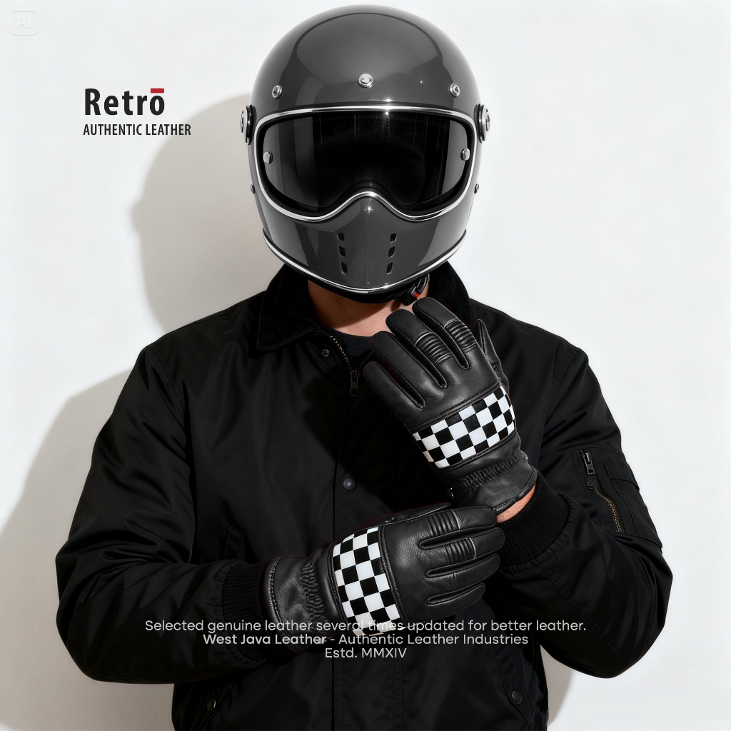 WJ Leather - ถุงมือมอเตอร์ไซค์หนังแท้ย้อนยุควินเทจสีดําหนังท้องถิ่นดั้งเดิม