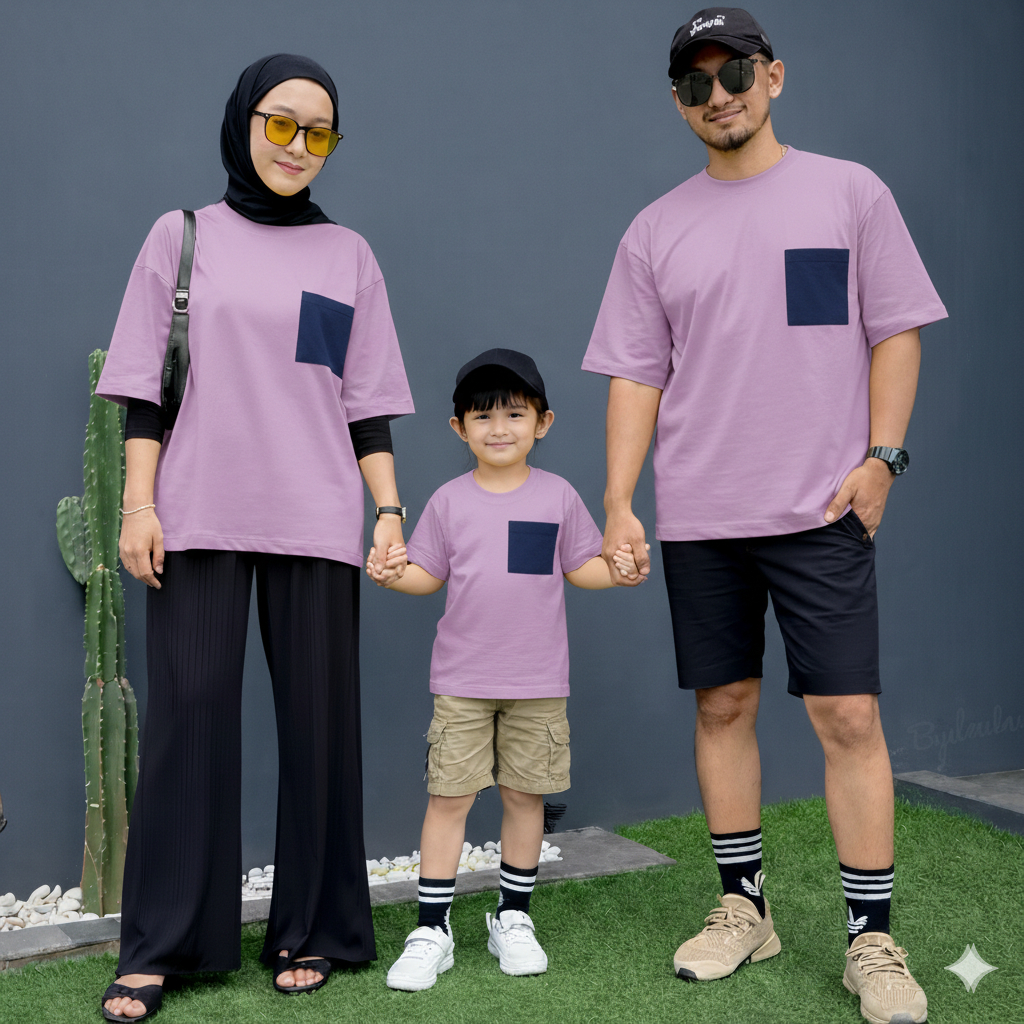 (PREMIUM QUALITY) Namiya LILAC -- NAVY POCKET: 2 สี COMBINATION COUPLE T-SHIRT/ FAMILY COUPLE T-SHIR